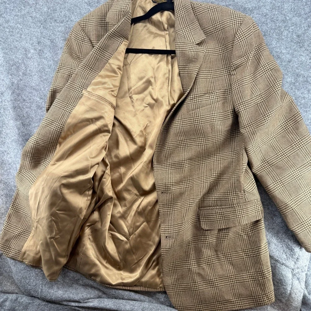 Brooks‎ Brothers Sport Coat VTG 43LG Tan Glen Plaid Two Button Blazer Jacket USA